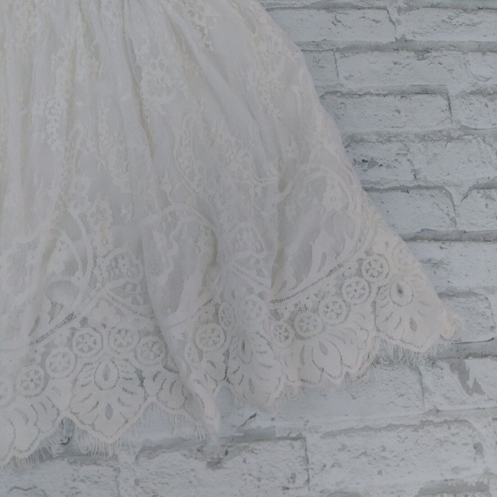 Free People Dress Womens 4 Ivory White Verushka Halter Neck Sleeveless Lace Mini - Picture 3 of 14